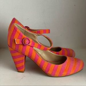Poetic License London Women’s Size 7.5 The Right Stripes Pink Orange Retro Pumps